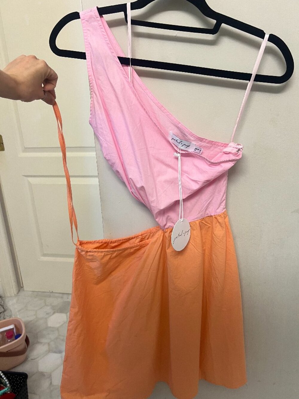 NWT - Pink and Orange one shoulder sundress - Petal and Pup